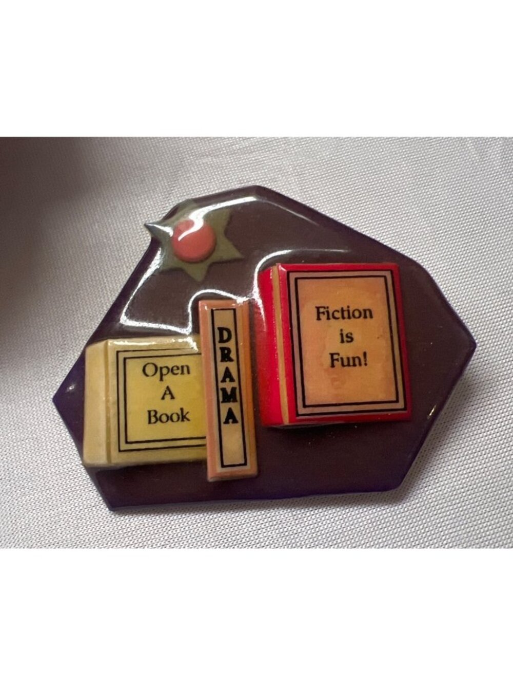 Vintage Brooch Lucinda Book Pin Teacher Read School Fiction Library Artisan